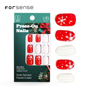 Forsense presse sur ongles ensembles avec colle et lime à ongles faux ongle court vente en gros court ovale flocon de neige pré collé ongles conseils conception - Product Image 1