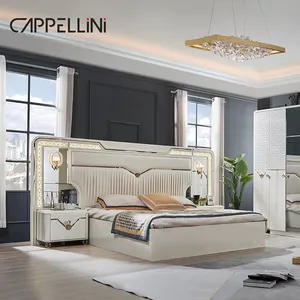 Commercio all'ingrosso nuovo Design moderno tessuto bianco Queen camera da letto matrimoniale King Wood King Size Set completo di mobili per camera da letto