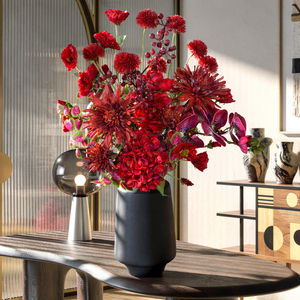 <span class=keywords><strong>Kit</strong></span> Floreale Artificiale di Lusso Rosso Scuro con Vaso per Arredamento Ufficio Moderno e Progetti di Paesaggistica Commerciale - Product Image 3