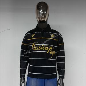 MO619カスタム刺繍ポリエステルストライプシャツ長袖ラグビーTシャツニットメンズポロシャツ - Product Image 1