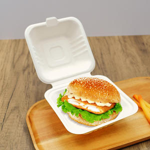 Tek kullanımlık şeker kamışı Burger kapaklı kutu çevre dostu biyobozunur tasfiye konteyner Fast <span class=keywords><strong>Food</strong></span> ambalaj - Product Image 1