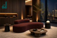 Ensemble de canapés de bureau modulaires incurvés de luxe, modernes, italiens, écologiques et durables, en tissu texturé bordeaux avec éponge haute densité