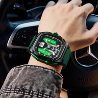 Montre de sport pour homme avec boîtier carré en alliage, mouvement à quartz, cadran analogique de 52 mm, bracelet en silicone, chronographe, étanche 3 bars, livraison directe