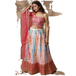 Robes de mariée élégantes à paillettes blanches et roses Vêtements de réception Chinon Lehenga Choli - Product Image 1