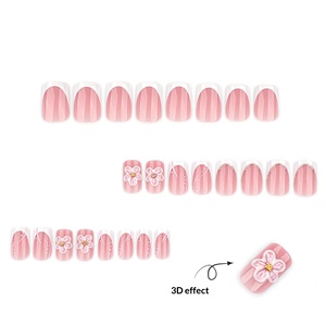 BIN Fan Summer <span class=keywords><strong>Faux</strong></span> <span class=keywords><strong>Ongles</strong></span> Portables Style Minimaliste Français 3D, Courts, Blancs, Motif Floral, Forme Carrée, Pailletés, pour Manucure - Product Image 2