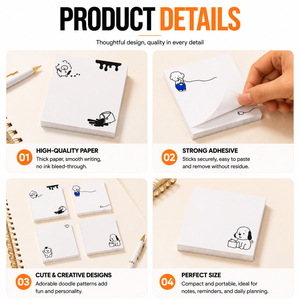 Bloc-notes autocollants mignons à motifs, papier épais, adhésif puissant sans résidu, papeterie portable pour le bureau et l'étude scolaire - Product Image 2