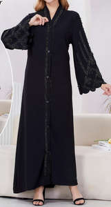 Schwarze Strass-Samt-Abaya Luxuriöse Islamische Kleidung Winterkleidung Abaya für Muslimische Frauen - Product Image 3