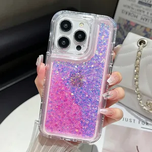 Casing ponsel 3-in-1 berkualitas tinggi dengan Glitter elegan aksesori ponsel untuk iPhone 13 14 15 pro max