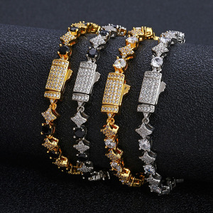 Bracelets Statement Urban Streetwear GRA Moissanite Celestial Star en Argent S925 Plaqué Or 18K, Maillons Étoilés Givrés Unisexe - Product Image 1