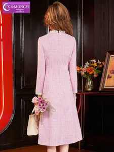 Abito Rosa su Misura FMY per Signore con un'Atmosfera Nobile e Ricca, Vestito a Linea A con Vita Stretta e Orlo Nero 68683 - Product Image 4