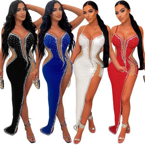 Robe longue d'hiver <span class=keywords><strong>sexy</strong></span> en maille transparente avec strass, nouvelle mode <span class=keywords><strong>AliExpress</strong></span>, tendance - Product Image 1