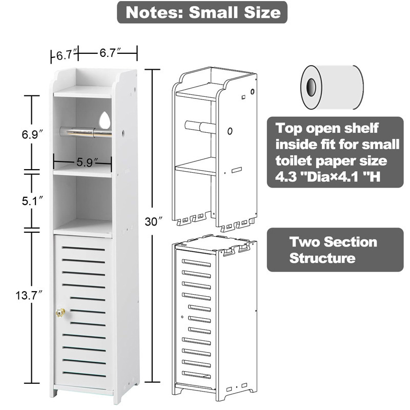 Narrow toilet cabinet [Separate single-door roll-up unit] 76*17*17CM