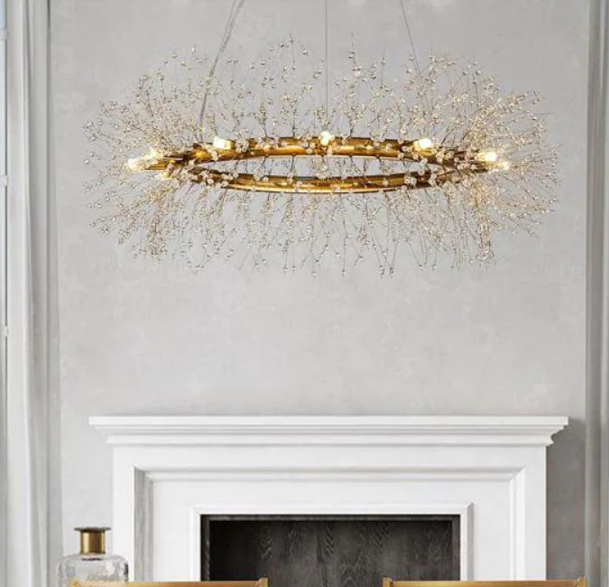 Interior decoration gold Stainless Steel Ring Round Ceiling hanging pendant Crystal Firework Chandelier
