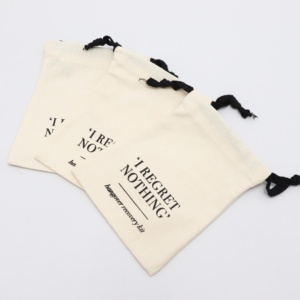 100% Cotton Canvas Natural Beige Medium Cotton Drawstring <b>Bag</b> with Black String for Gift Accessories Packaging Thick <b>Dust</b> Pouch - Product Image 4