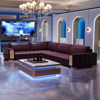 Canapé KTV en cuir synthétique moderne, bar, karaoké, boîte, salon, club de nuit, table basse en forme de coin, lumineux, personnalisable