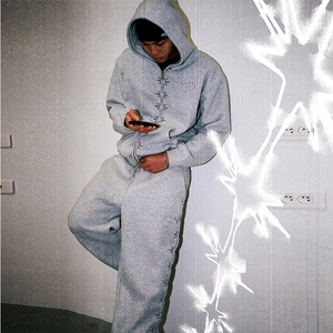 Customized Crystal Street Style Heavyweight Zipper <strong>Blank</strong> Two Piece Sports Pants and Hoodie Set for Men - Product Image 4
