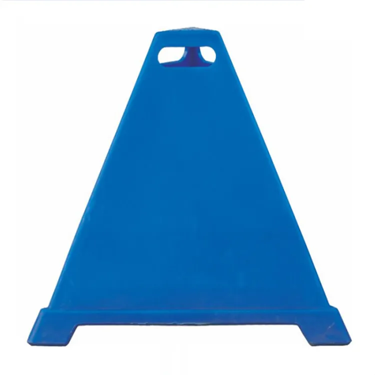 Blauwe 680Mm Vloer Gevaar Constructie Veiligheidsbord Geen Wachtende Driehoek Barricade Pe Plastic 3-zijdige Parkeerpiramidekegel