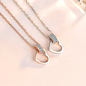 Collier en argent sterling 925 pour femmes, pendentif en forme de cœur de diamant ajouré, couleur or rose, tendance, ML50 - Product Image 3