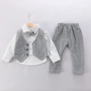 Yeni bahar sonbahar çocuk yelek çizgili gömlek pantolon 3 adet beyefendi bebek erkek giyim seti 1-5 yıl KBLS-004 - Product Image 5
