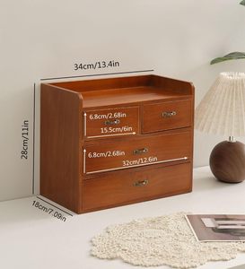 Organizador de Escritorio de Madera con 4 Cajones, Organizador de Almacenamiento Multifuncional <span class=keywords><strong>para</strong></span> Mesa o Encimera - Product Image 3
