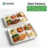 Assiettes rectangulaires jetables écologiques en bagasse à 5 compartiments avec certificats FDA