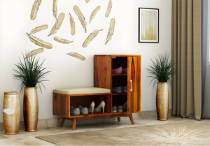 Étagère à chaussures en bois de Sheesham, finition miel, élégante et durable, solution de rangement pour chaussures avec plusieurs étagères, parfaite - Product Image 2