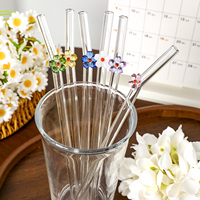 Pailles à boire en verre réutilisables avec décoration florale artisanale pour bar, maison, fête, restaurant, vente en gros