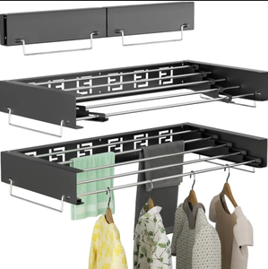 Tendedero compacto de aluminio negro/blanco para ahorrar espacio, Cuadrado moderno para interiores/exteriores, extensible, montado en la pared, plegable, para ropa - Product Image 5