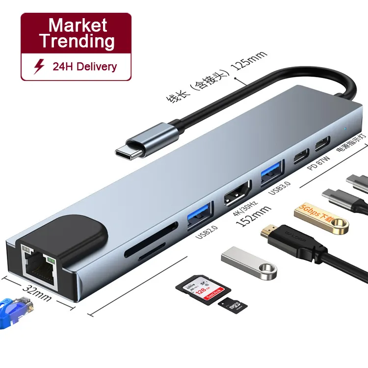 50% USB-концентратор 7 в 1, многопортовый адаптер с 4K SD-кард-ридером 2 USB 3 порта для Ugreen Dockingstation