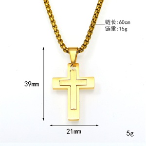 Collier Pendentif Croix en Acier Inoxydable pour Homme, Minimaliste, Or, Argent, Noir, Bijou Chrétien Religieux, Style Motard Hip Hop, Étanche - Product Image 1