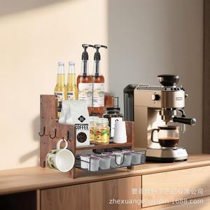 Estante de Almacenamiento de Madera de Varias Capas para Jarabes de Café con Portavasos, Estante para Bebidas de Bar, Estante para Cócteles, Estantes de Exhibición Ordenados de Dos Niveles - Product Image 2