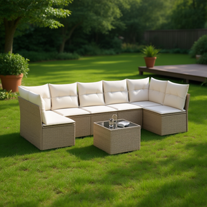 Ensemble de canapés de jardin modulaires en rotin beige, 6 places, mobilier d'extérieur, design contemporain - Product Image 2