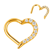 GZN ASTM F136 Bijoux en titane de qualité pour implant Anneau de nez en or avec segment articulé en forme de cœur Boucle d'oreille de mode Piercing Bijoux de corps