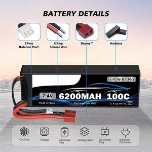 Аккумулятор LiPo 2S 7.4V 6200мАч 100C с разъемом Deans T, жесткий корпус, для радиоуправляемых моделей автомобилей, грузовиков, монстров, танков масштабов 1/10, 1/12, 1/14 (102050) - Product Image 2