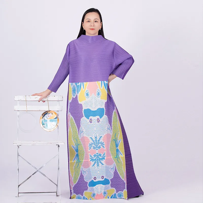 Tianbao折りたたみ服冬の新しいプリントカラーMizhaiラウンドカラー長袖ルーズラージサイズレディースドレス