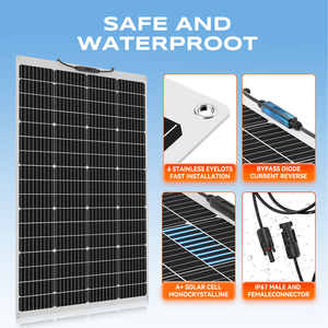 Stock US UE 200W Panneau d'énergie solaire flexible Mono Flexible Panneau solaire voiture bateau maison Charge solaire 12V étanche - Product Image 3