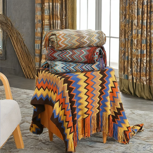Jacquard Style Reversible Soft Bohemian Knitted <strong>Blankets</strong> and <strong>Throws</strong> with Tassels for <strong>Sofa</strong> Couch or Bed Decor - Product Image 2