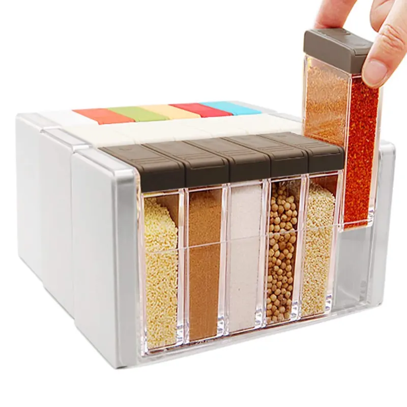 Caja de condimentos para tarros de cocina, recipiente de almacenamiento de especias, herramienta de polvo de sal transparente