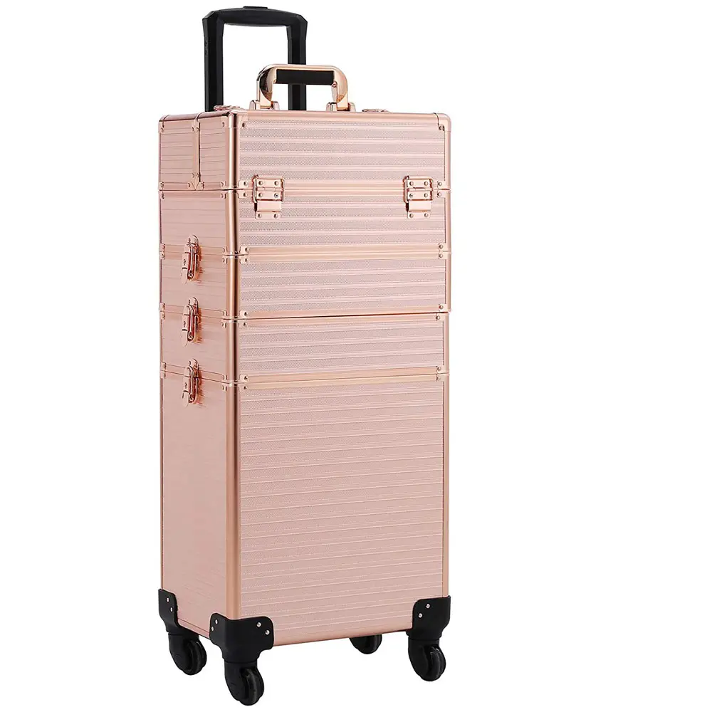 Stagiant Rolling Makeup Train Case Large Storage Cosmetic Trolley 4 in 1 Large Capacity Trolley Makeup Travel Case with Key