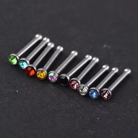 Cincin Hidung Titanium Model Fishtail dengan Zirkon, Cincin Hidung Lurus Model Fishtail, Perhiasan Tubuh