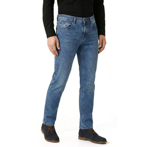 Jean pour homme coupe droite taille mi-haute, délavage moyen, coupe classique, en coton, décontracté, bleu, hiver/été, écologique, extensible, respirant - Product Image 5