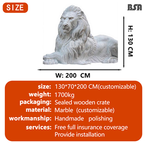 Estatua de León Macho Recostado de Mármol <span class=keywords><strong>Blanco</strong></span> Tallada a Mano por BSA, Escultura de León de Piedra para Decoración de Exteriores de Villas y Mansiones - Product Image 2
