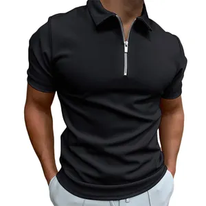 Custom Golfโปโลผู้ชายเสื้อยืดสีทึบแขนสั้นLapel Tเสื้อสบายๆติดตั้งขายส่งถักผู้ชายTeesกอล์ฟ