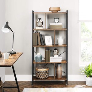 5 Tier Bookshelves ,Industrial Bookshelf Rustic Wood and Metal Standing <strong>Shelving</strong> ,<strong>Tall</strong> Display Home Office Bookcase - Product Image 1