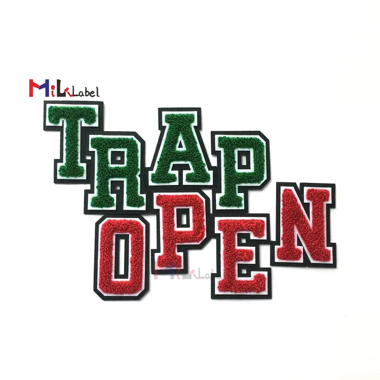 Trap open iron on and sew-on chenille patches custom patch Adhesive Felt Machine Embroidery chenille letter patches for clothing