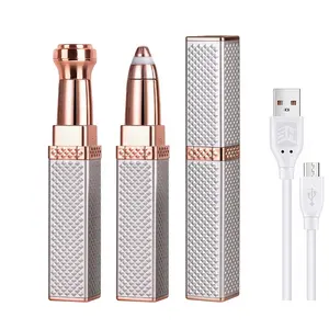 2 in 1 Usb Rechargeable Lipstick Electric Shavers facial Hair Removal Razor Women Eyebrow Trimmer for Lady Manufacturers