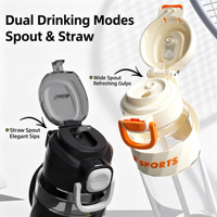 Bouteille d'eau sport en plastique 750 ml avec couvercle à paille 2-en-1, gourde portable anti-fuite pour fitness en extérieur