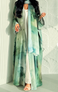 LEDUO Abaya Musulmana Personalizada, Moda Modesta y Elegante para Mujer, Estilo Abierto en Rayón Verde para Diwali - Product Image 2