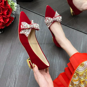 New Ladies Low <b>Heel</b> Wedding Shoes Bridesmaid Point Toe Pearl Luxury Girls Single - Product Image 1
