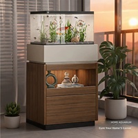 Meuble d'aquarium robuste avec rangement et éclairage, table d'aquarium moderne en bois noir pour salon, mobilier de maison